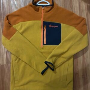 Cotopaxi Two-Tone Fleece Pullover in Mustard and Rust